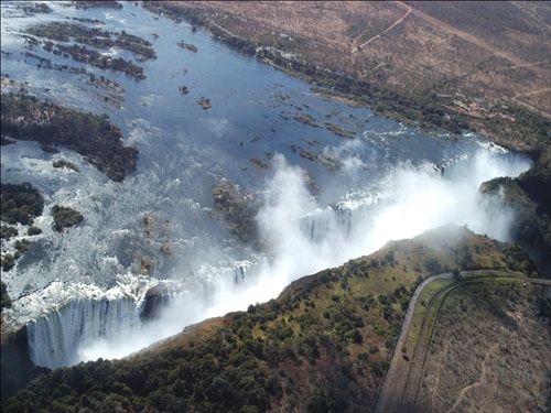 Aerial view of Victoria Falls, high water