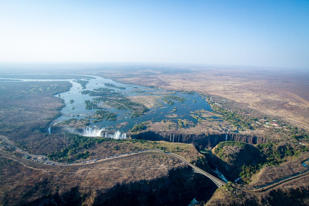 The Victoria Falls from the gorges, aerial view